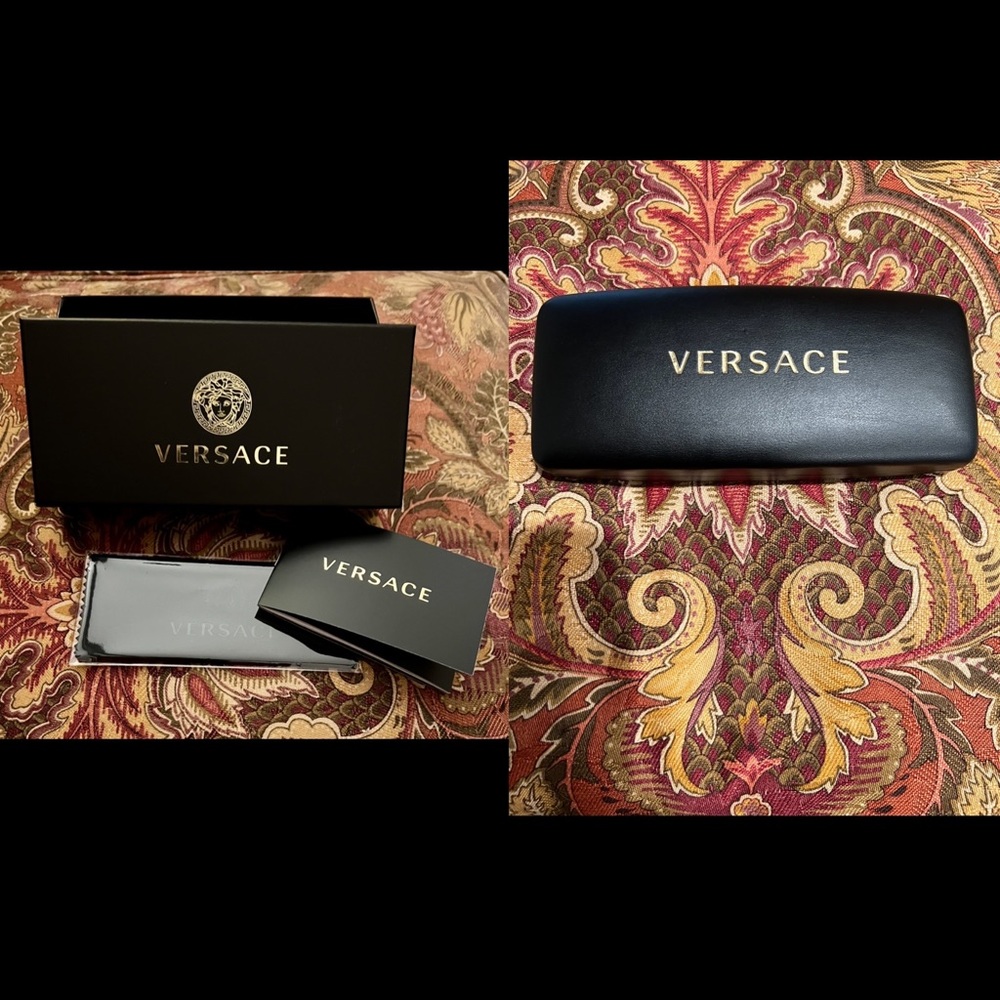 Versace Eyeglass Black Hard Shell Case Box Wipe & Booklet w/ authentication code